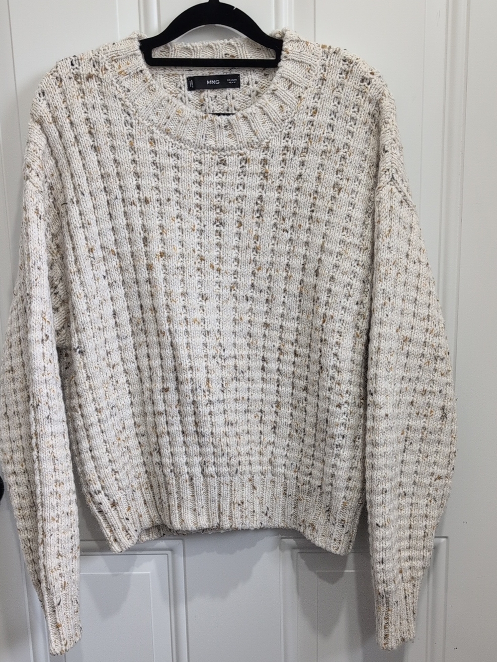 Mango Cream Speckled Knit Crewneck Sweater
